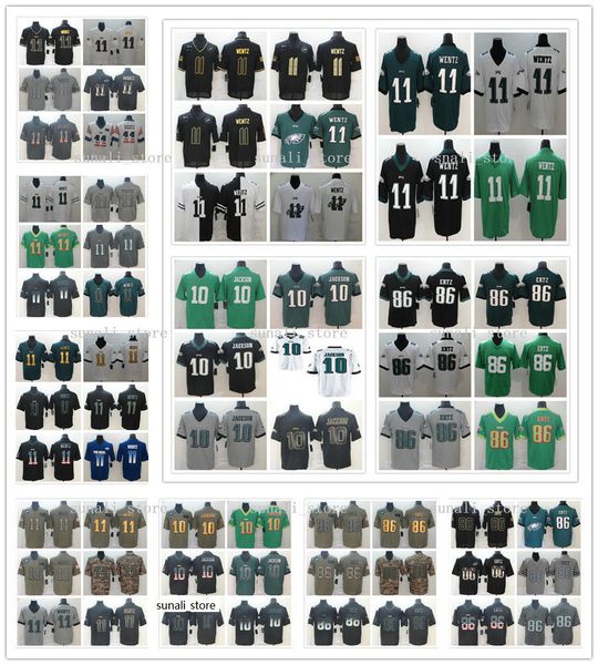 

stitched 2021 men women kids 10 desean jackson 11 carson wentz 86 zach ertz jersey custom camo national flag goddess salute to service, Black;red