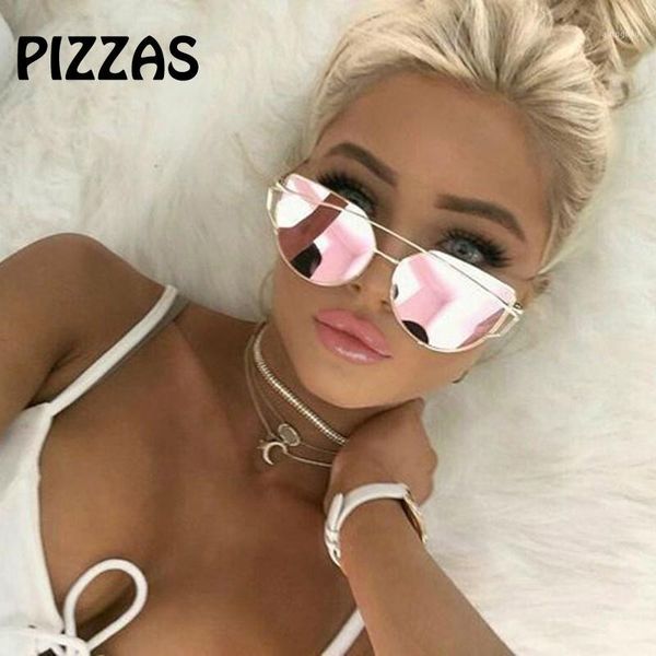 

sunglasses pizzas mirror cateye ladies metal frame women unique flat brand design lunette de soleil 20211, White;black