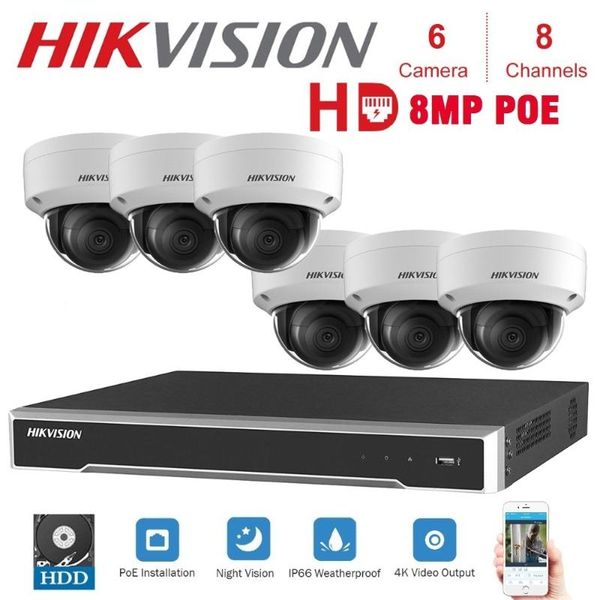 

wireless camera kits hikvision cctv 8ch 8poe 4 k nvr + ds-2cd2183g0-i 8mp ip netwerk mini dome security