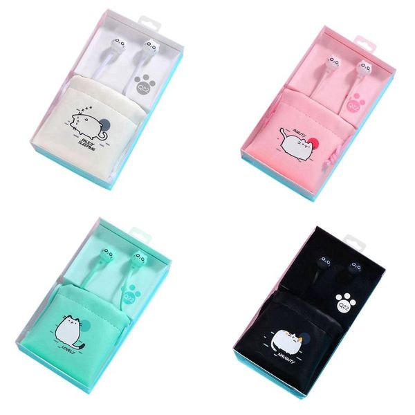 

cute cat wired earphone with mic stereo earbuds with earphone case for mobile phone