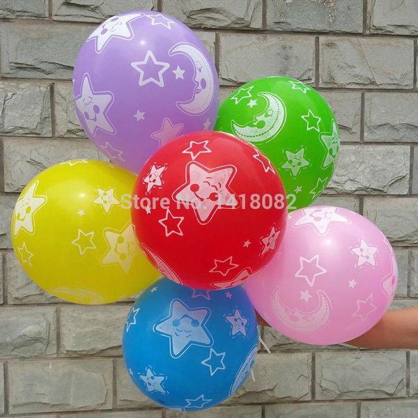 

High Quality! 50pcs 2.8g 12 inch star moon printed latex helium balloons Kids Baby Birthday Wedding Party Decor ruid balloon