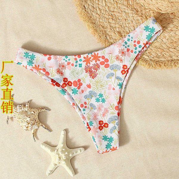 

new women's spring beach print split bikini brazilian v pants, White;black