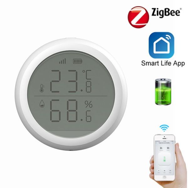 

tuya zigbee smart home temperature and humidity sensor with led screen works with amazon google home assistant zigbee sensor1