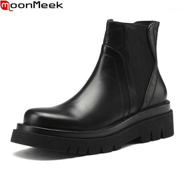 

moonmeek 2021 big size 34-41 women boots genuine leather boots square heels round toe black color casual ladies shoes1