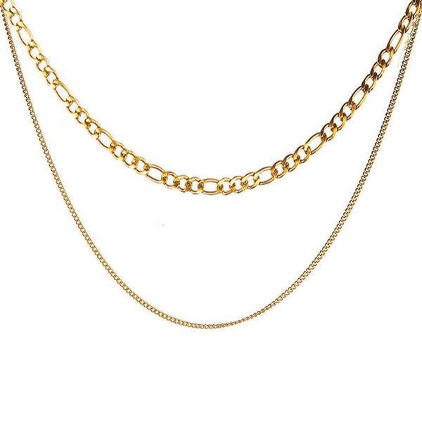 

multilayer choker stainless steel figaro chain necklace for woman double layers link chain hip hop jewelry, Silver