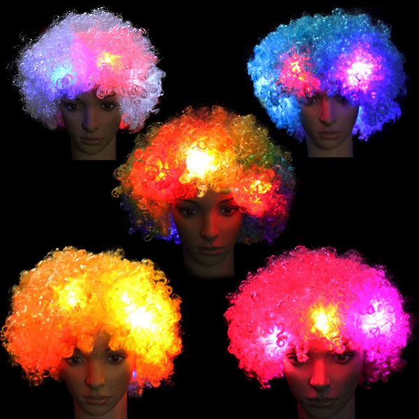 

funny light flashing curly hair wig fans circus clown concert cheer cosplay props glow led birthday party wedding christmas xmas, Blue;red