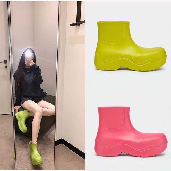 

women boots rain boots candy-colored thick-soled heightened short-tube waterproof rain women shoes, Black