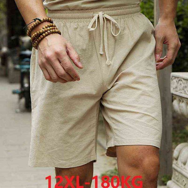 

summer men shorts linen cotton chinese style breathable homewear shorts plus size 8xl 10xl 12xl travel elasticity shorts loose w220214, White;black