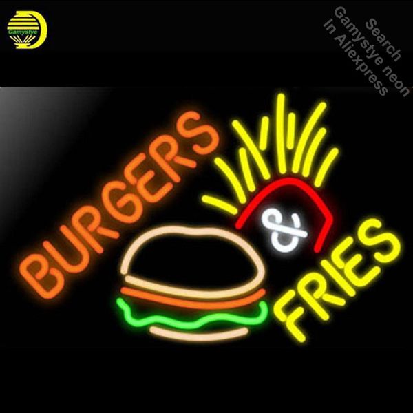 

burger fries neon sign gift handcrafted neon bulbs sign glass tube iconic decorate room wall lamp signs personalized advertise