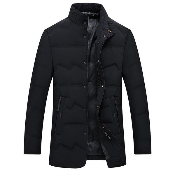 

new style 2020 business down coat for men solid color wash and wear treatment mid-length urban fashion turn-down collar coat, Black