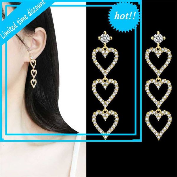

new 925 sterling silver needle korean version long love tassel earrings female accessories, Golden