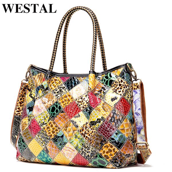 

westal women's leather handbags ladies hand bags women genuine leather totes handle boho bag emboridered shoulder bag female c0121
