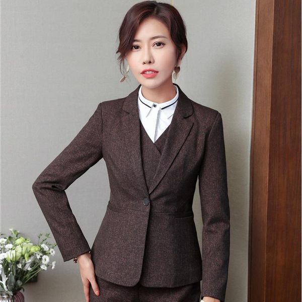 

elegant brown formal uniforms designs autumn and winter blazers & jackets coat for ladies office work wear female clothes, White;black