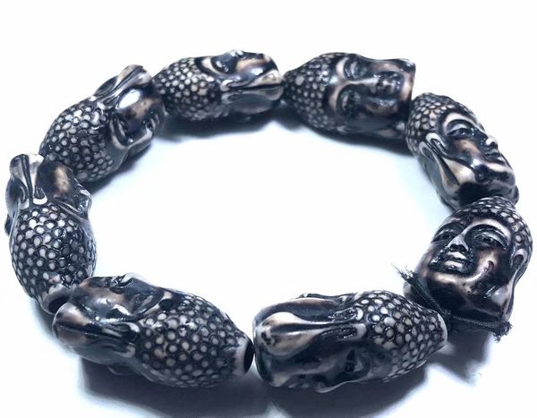 

punk bracelet men women personality vintage classic buddha bangle, Black