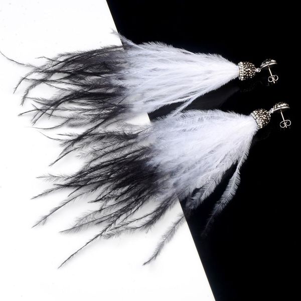 

chanfar elegant fluffy long feather earrings crystal black white dangle bohemian earrings jewelry for women girl gifts wmtyuu comb2010