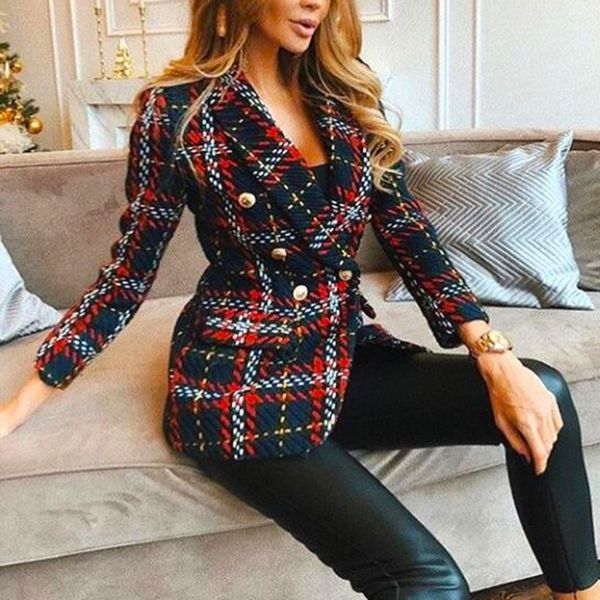 

red plaid blazer women spring-autumn vintage tweed suits jackets office ladies chic slim blazers girls tassel set coat y200107, White;black