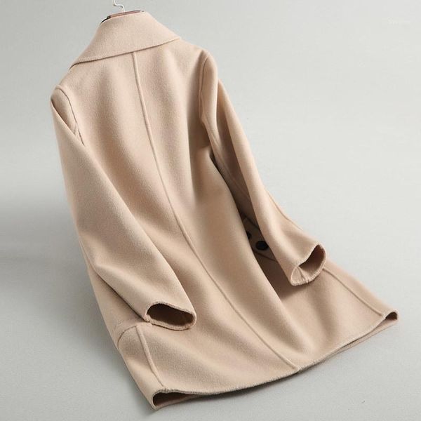 

new autumn winter elegant wool coat female 2020 korean casual slim double breasted ladies jacket coat women 883071, Black