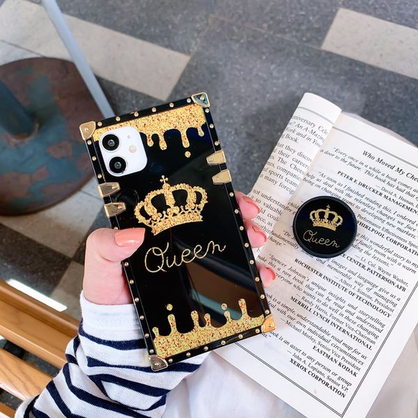 

for iphone 12 mini 11 pro xs max xr 8 7 6 plus fashion designer glitter square ring mobile phone air support case