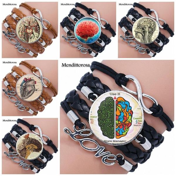 

happy christmas jewelry with glass cabochon multilayer black/brown leather bracelet bangle for christmas gift anatomical brain, Golden;silver