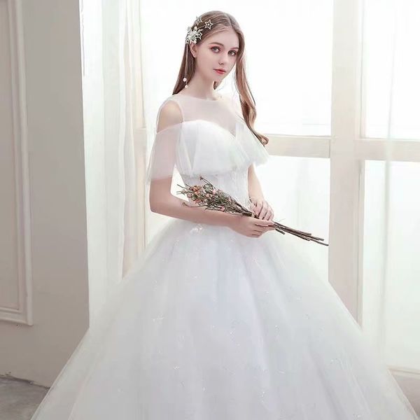 

2021 new sheer tulle o-neck dressed robe soiree bride a being nz9h, Blue;red