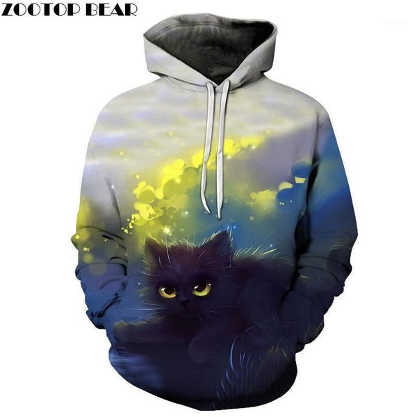 

cat on grass 3d printed hoodie men women sweatshirt hooded tracksuits fashion pullover hoody streetwear spring coat dropship new1, Black