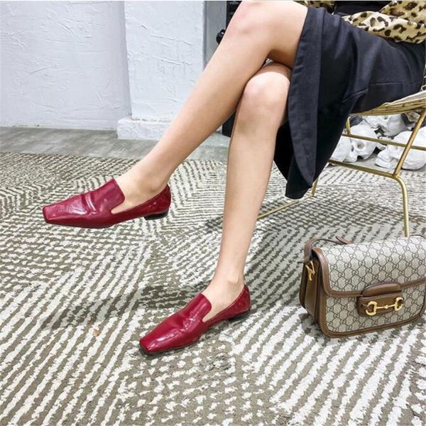 

2020 spring new fashion female vintage square toe casaul shoes comfortable soft leather loafers shoes moccasins women1, Black