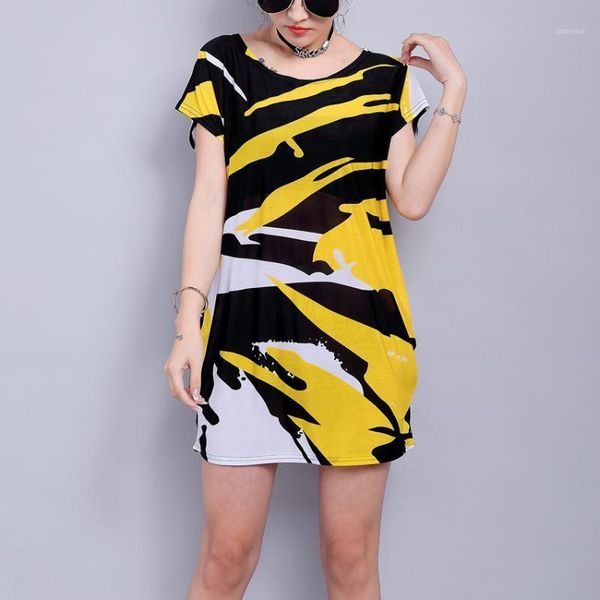 

new 2020 summer spring women dress short sleeve casual print tunic dresses polyester sweet1, White;black