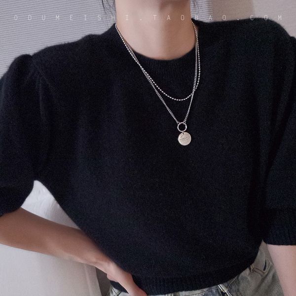 

double layer coin letter necklace, female clavicle chain, personalized net red trampy hip-hop sweater chain accessories, Silver