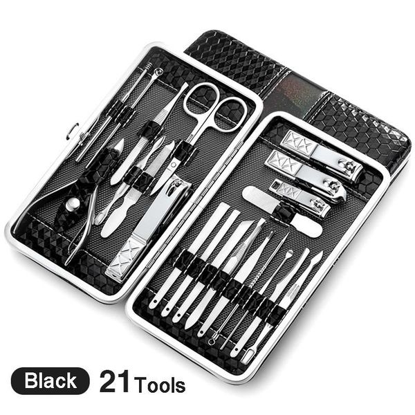 

21 pcs manicure set kit pedicure scissor tweezer knife ear pick utility nail clipper stainless steel nail care tool sets upgrade