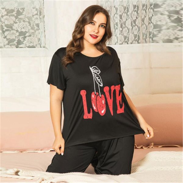 

summer casual loose outfits home suit women letter love sets fashion short sleeve t-shirt trousers 2pcs sets clothing designer female, Gray