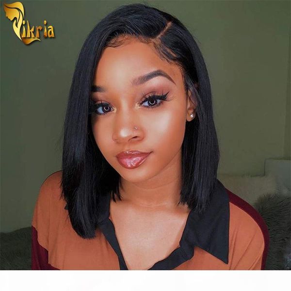 

brazilian virgin hair bob glueless full lace human hair wigs lace front wig straight bob style with baby hair for blackwomen, Black;brown