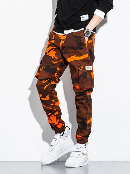 

men camo print flap pocket cargo pants b8ag#, Black