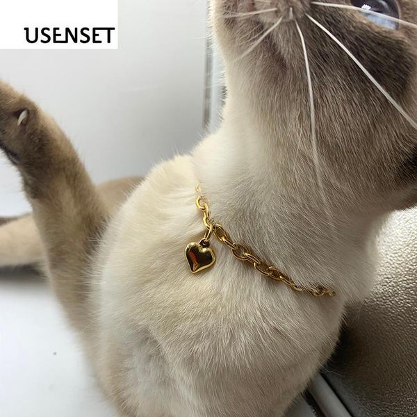 

chains usenset charm necklace 6mm gold color heart collar chain for pet dog& cat jewelry stainless steel holiday decoration, Silver