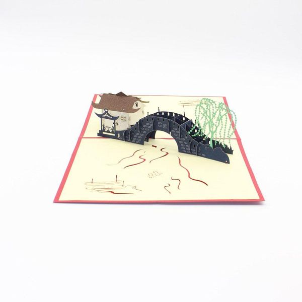 

3d laser cut ручной китай сучжоу декорация мост реки бумаги приглашение поздравительные открытки открытка бизнес творческий подарок сувенир