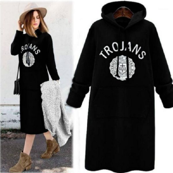 

2020 women's long sleeve hoodie autumn winter hooded sweatshirt suit women mid-length hoodies clothes womens streetwear coat1, Black