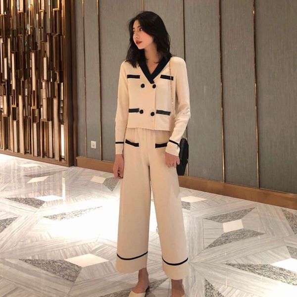 

korean knitted or crocheted sweatshirt of women's casual workout joint parts and pants combined 0gk6, White