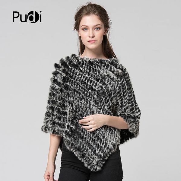 

ck701 new winter women girl poncho knit rabbit fur shawl poncho stole shrug cape robe tippet wrap black white brown pink color y201024, Blue;gray