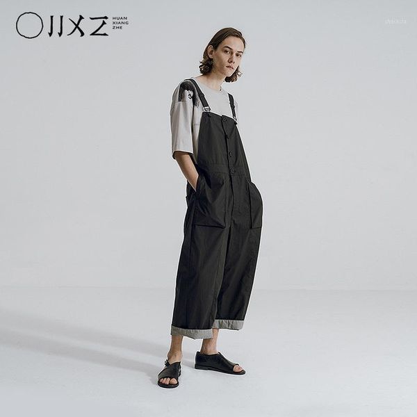 

huanxiangzhe] men's overalls men casual trousers jumpsuit loose rompers pants japanese style1, Black