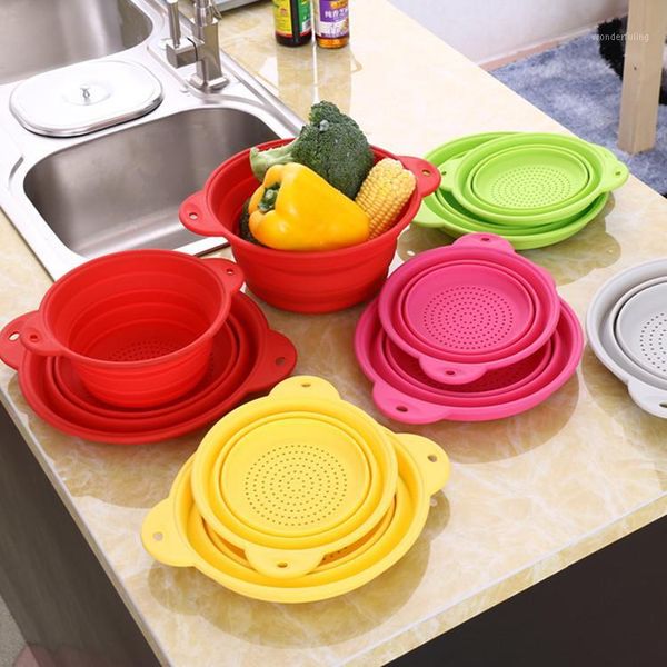 

fruit basket, fashion creative silicone multi-purpose folding drain basket outdoor portable silicone folding basket container1