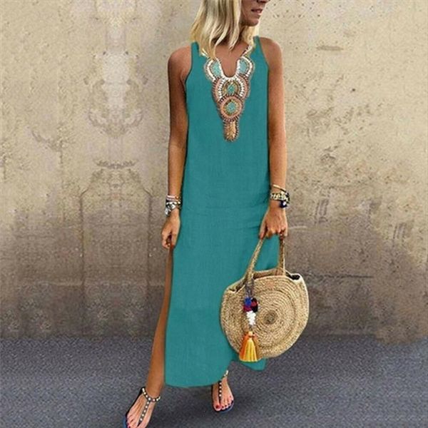 

2021 summer womens long dresse fashion casual sleevelesss maxi dress sundress v neck party dress bohemian dress vestido, Black;gray