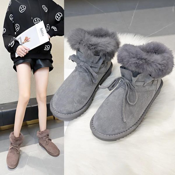 

l 2020 shoes women suede real fur winter snow boots female pleated plush lining warm platform ankle boots booties, Black