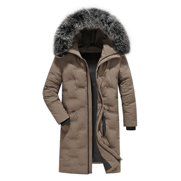 

2020 new men's long parkas down jackets male winter warm fur hooded coat solid color male windproof overcoat outerwear m-4xl, Black