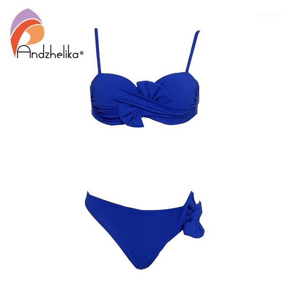 

women's swimwear andzhelika 2021 bikinis women brazilian swimsuit solid bow push up bikini set fold beach bathing suit monokini1, White;black