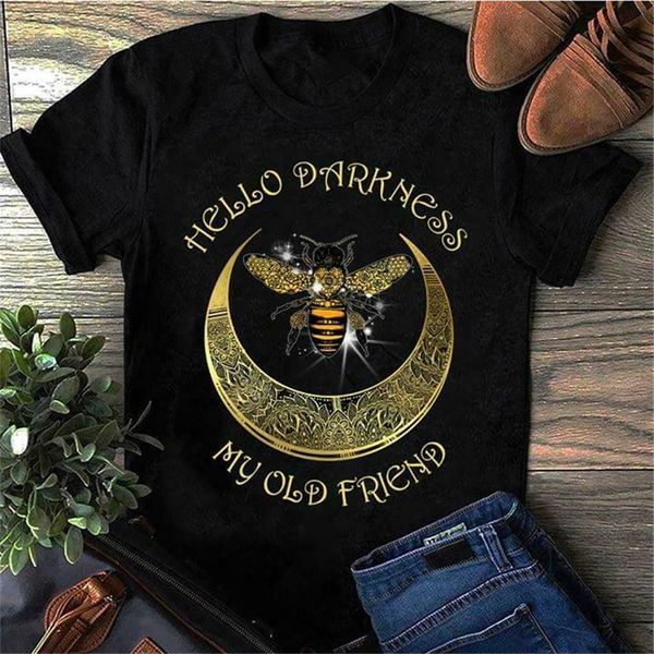 

hippie bee moon hello darkness my old friend t shirt black cotton men s-3xl breathable tee shirt sport hooded sweatshirt hoodie