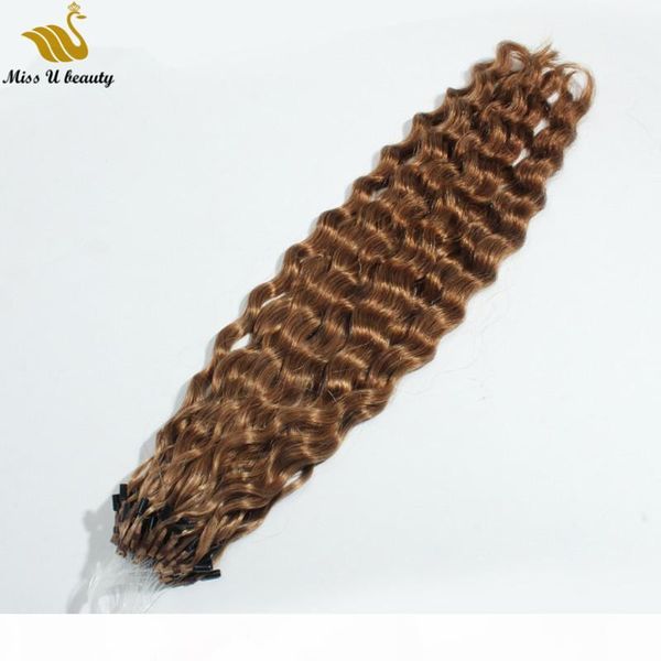 

deep curly hair bundles micro ring hair extensions curly remy cuticle aligned #6 brown color 8-30inch 100strands