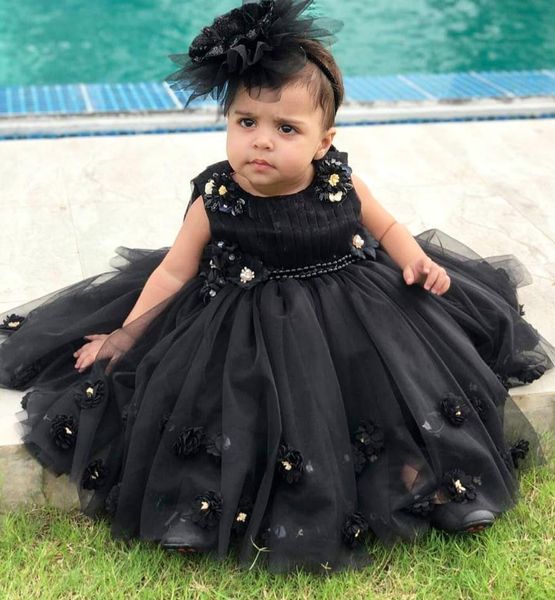 

black beaded 2020 flower girl dresses hand made flowers tulle little girl wedding dresses vintage communion pageant dresses gowns f2179, White;blue