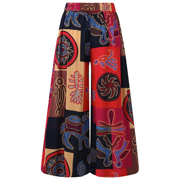 

women autumn bohemian floral printed wide leg pants trousers female high waist casual pantalons retro streetwear loose palazzo t200319, Black;white