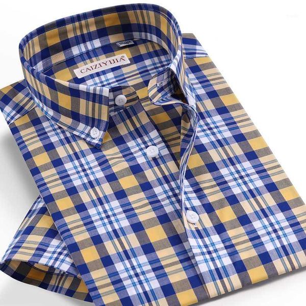 

men's casual shirts men's summer plaid checkered button-down pocket-less design short sleeve standard-fit stylish gingham cotton s, White;black