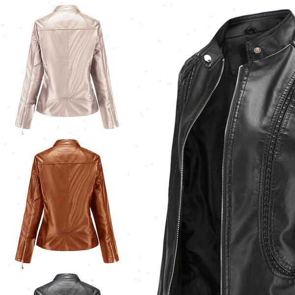 

women new leather jacket women spring autumn fashion stand collar motor biker coat pu outwear fall jacket black red 2021