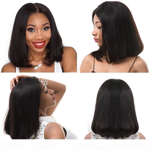 

short bob wigs brazilian virgin hair straight lace front human hair wigs for black women lace frontal wig, Black;brown